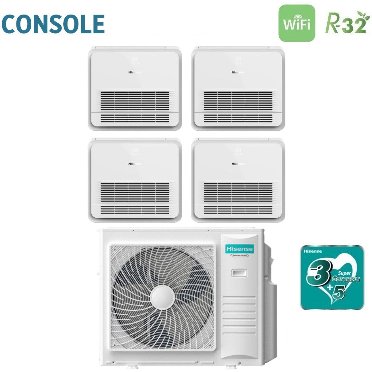 climatizzatore condizionatore hisense quadri split console akt 9_9_12_12 con 4amw105u4raa r 32 9000_9000_12000_12000 con telecomando di serie 8903