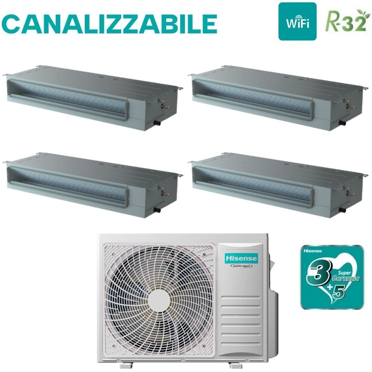 climatizzatore condizionatore hisense quadri split inverter canalizzato canalizzabile 9_9_9_12 con 4amw81u4raa r 32 wi fi optional 9000_9000_9000_12000 con telecomando di serie e cablato incluso