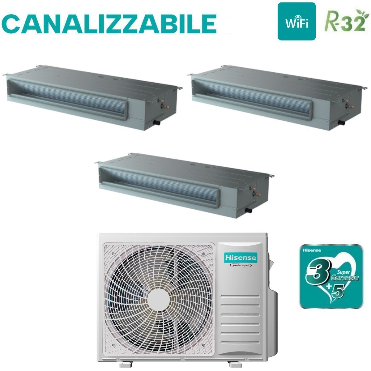 climatizzatore condizionatore hisense trial split canalizzabile 9_12_12 con 3amw72u4rfa r 32 9000_12000_12000 con telecomando di serie e cablato