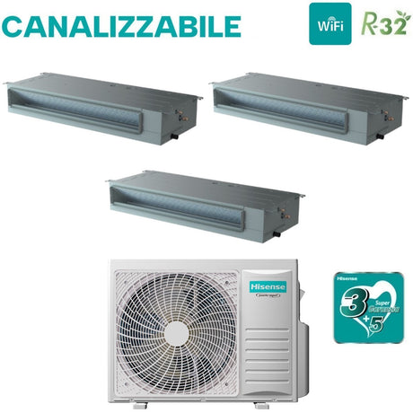 climatizzatore condizionatore hisense trial split canalizzabile 9_9_12 con 3amw72u4rfa r 32 9000_9000_12000 con telecomando di serie e cablato 4097