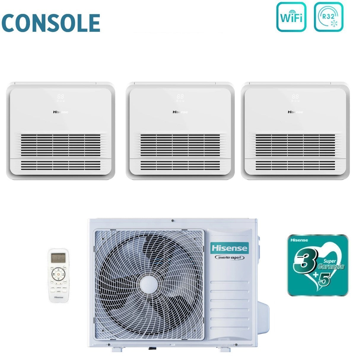 climatizzatore condizionatore hisense trial split console akt 9_9_12 con 3amw72u4rfa r 32 9000_9000_12000 con comando remoto novita
