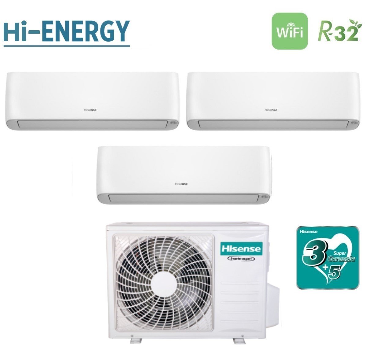 climatizzatore condizionatore hisense trial split inverter serie hi energy 9_9_12 con 3amw72u4rjc r 32 wi fi integrato 9000_9000_12000 novita
