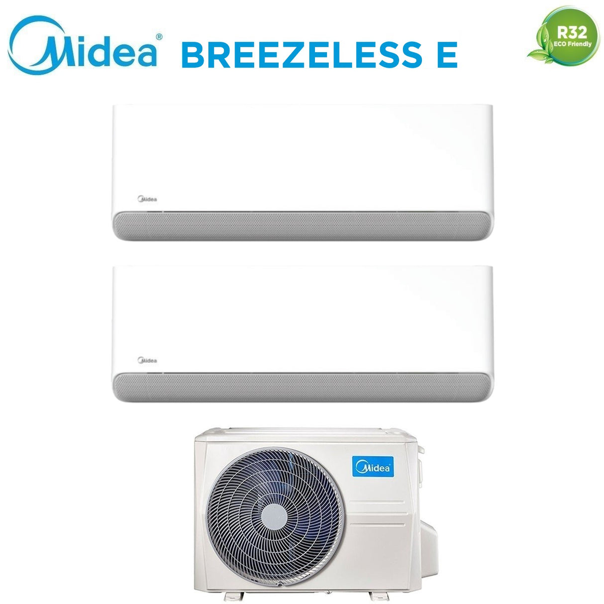 climatizzatore condizionatore midea dual split inverter serie breezeless e 9+12 con m2oe 18hfn8 q r 32 wi fi integrato 9000+12000
