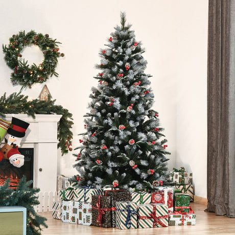 easycomfort easycomfort albero di natale innevato 180cm con bacche rosse e pigne bianche base rimovibile pieghevole 678 rami verde