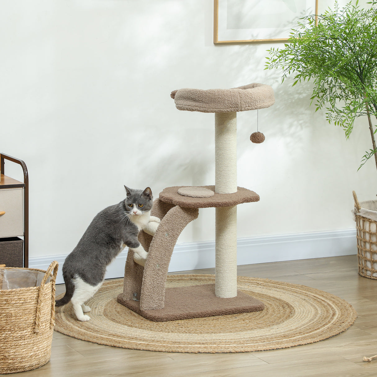 easycomfort easycomfort albero tiragraffi a 3 livelli con trespolo superiore e pallina giocattolo 48x40x88 cm bianco e marrone
