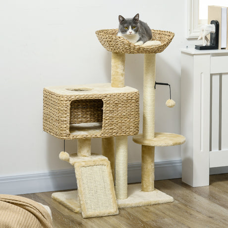 easycomfort easycomfort albero tiragraffi per gatti con casetta trespolo e pallina in legno e poliestere 60x40x98 cm marrone e beige