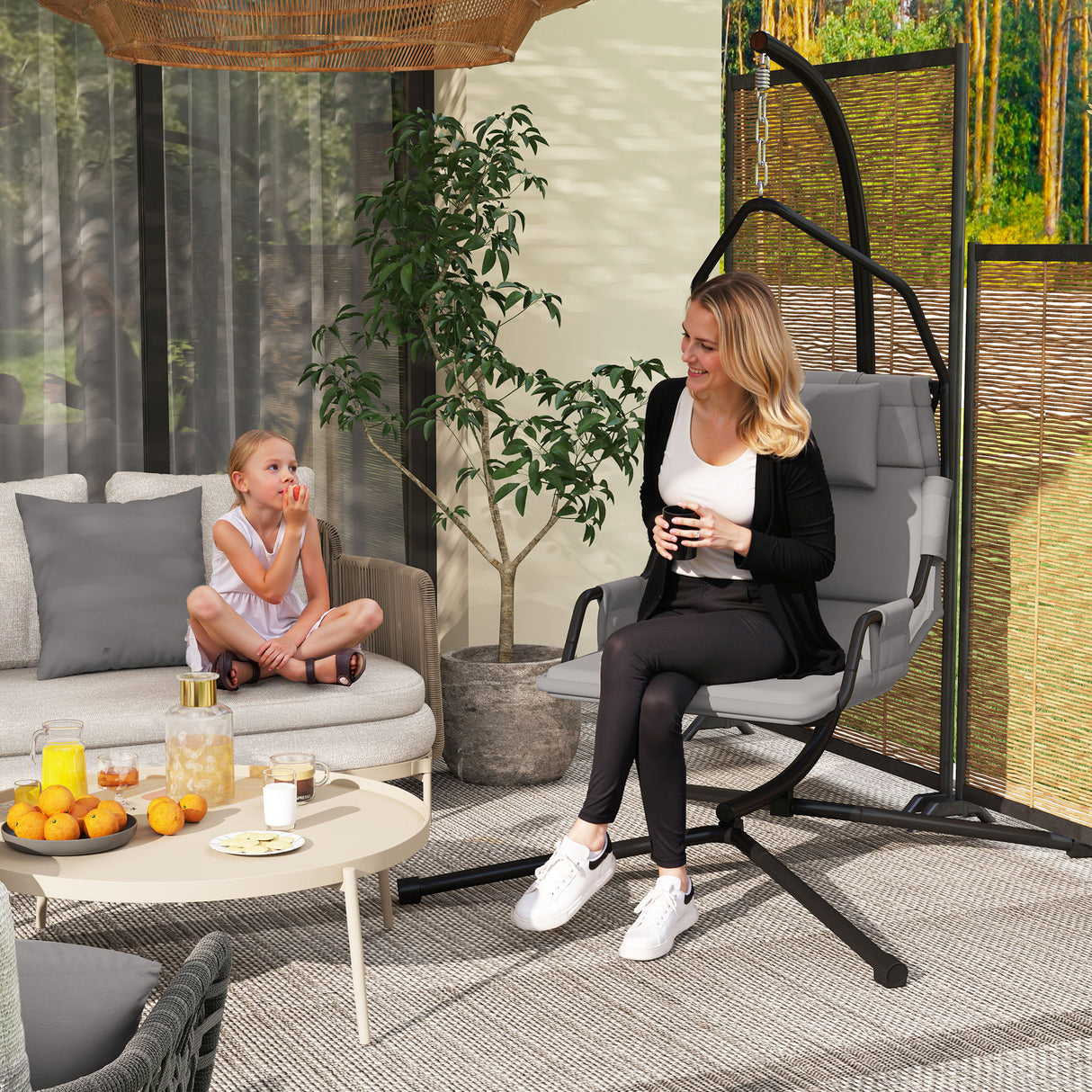 easycomfort easycomfort amaca a dondolo imbottita con cuscino gancio e catena in acciaio e poliestere 118x98x192 cm grigio e nero