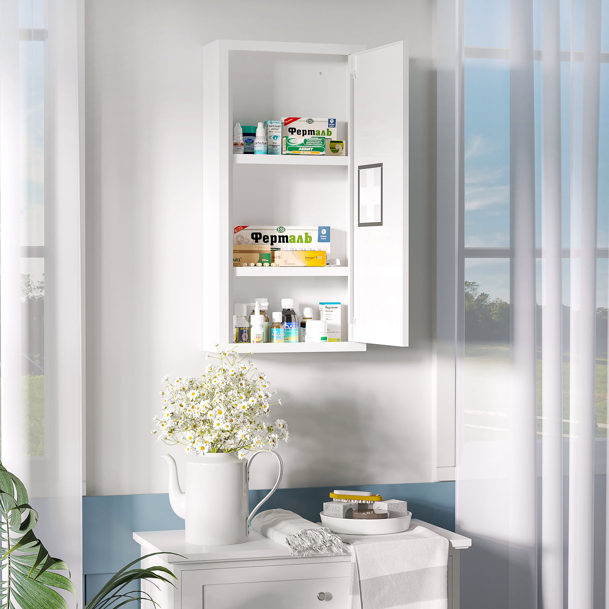 easycomfort easycomfort armadietto medicinali a 3 ripiani con porta magnetica in acciaio 30x12x60 cm bianco