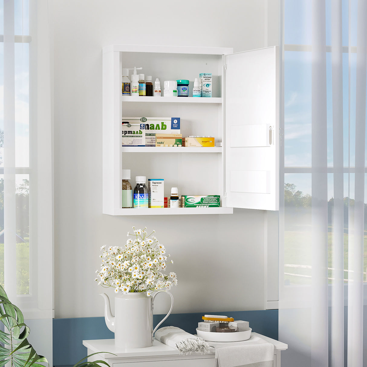 easycomfort easycomfort armadietto medicinali a 3 ripiani con serratura e 2 chiavi in acciaio 40x15x53 5 cm bianco