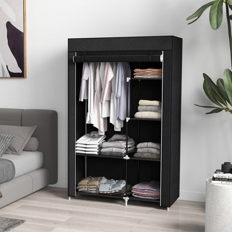 easycomfort easycomfort armadio guardaroba portatile in tessuto con 6 ripiani aperti e un appendino 103x43x162 5 cm nero