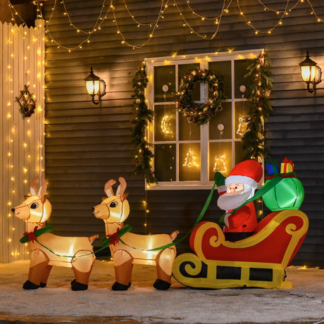 easycomfort easycomfort babbo natale gonfiabile con slitta e 2 renne addobbi di natale in tessuto poliestere impermeabile con luci a led 240x57x112cm