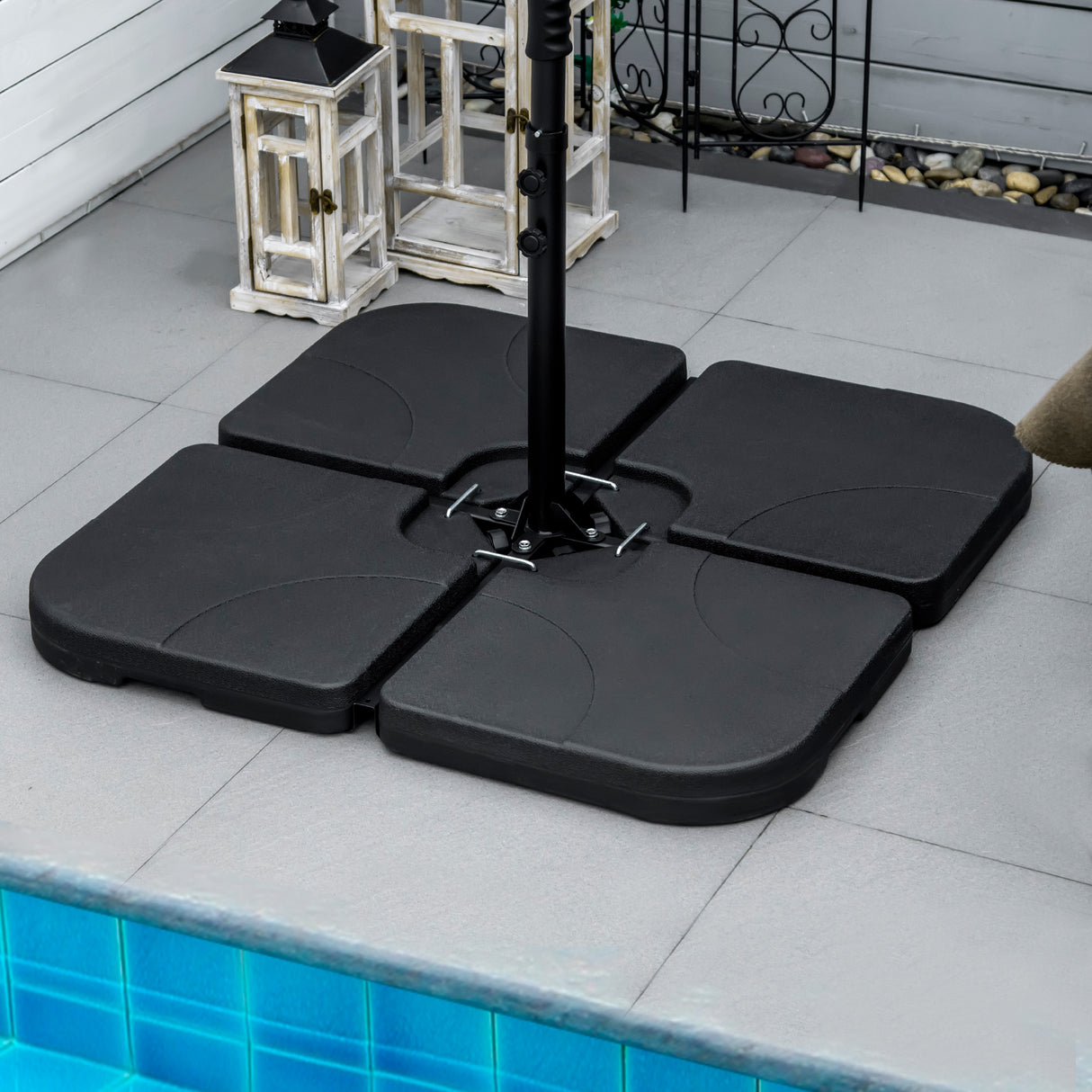 easycomfort easycomfort base per ombrellone set 4 pezzi in hdpe riempibile con acqua o sabbia 104x104x7 5 cm nera