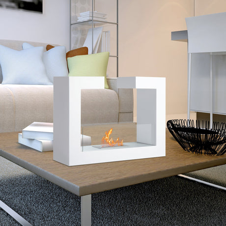 easycomfort easycomfort caminetto a bioetanolo da tavolo 2000w in acciaio inossidabile inodore con vetro 78 x 25 x 58 cm bianco ean 8055776916637