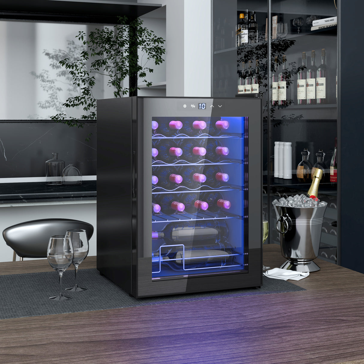 easycomfort easycomfort cantinetta vino refrigerata per 20 bottiglie capacita 53l porta in vetro anti uv e ripiani regolabili nero