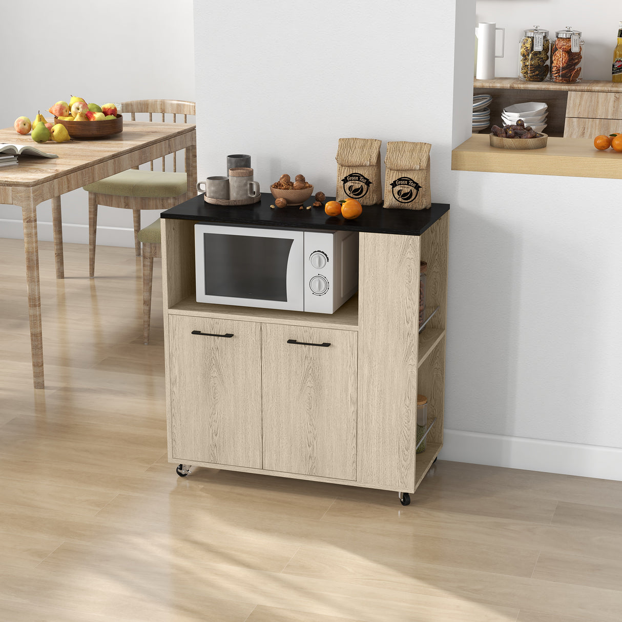 easycomfort easycomfort carrello da cucina in truciolato con ripiano aperto armadietto a 2 ante e scaffale laterale 75x40x80 5 cm