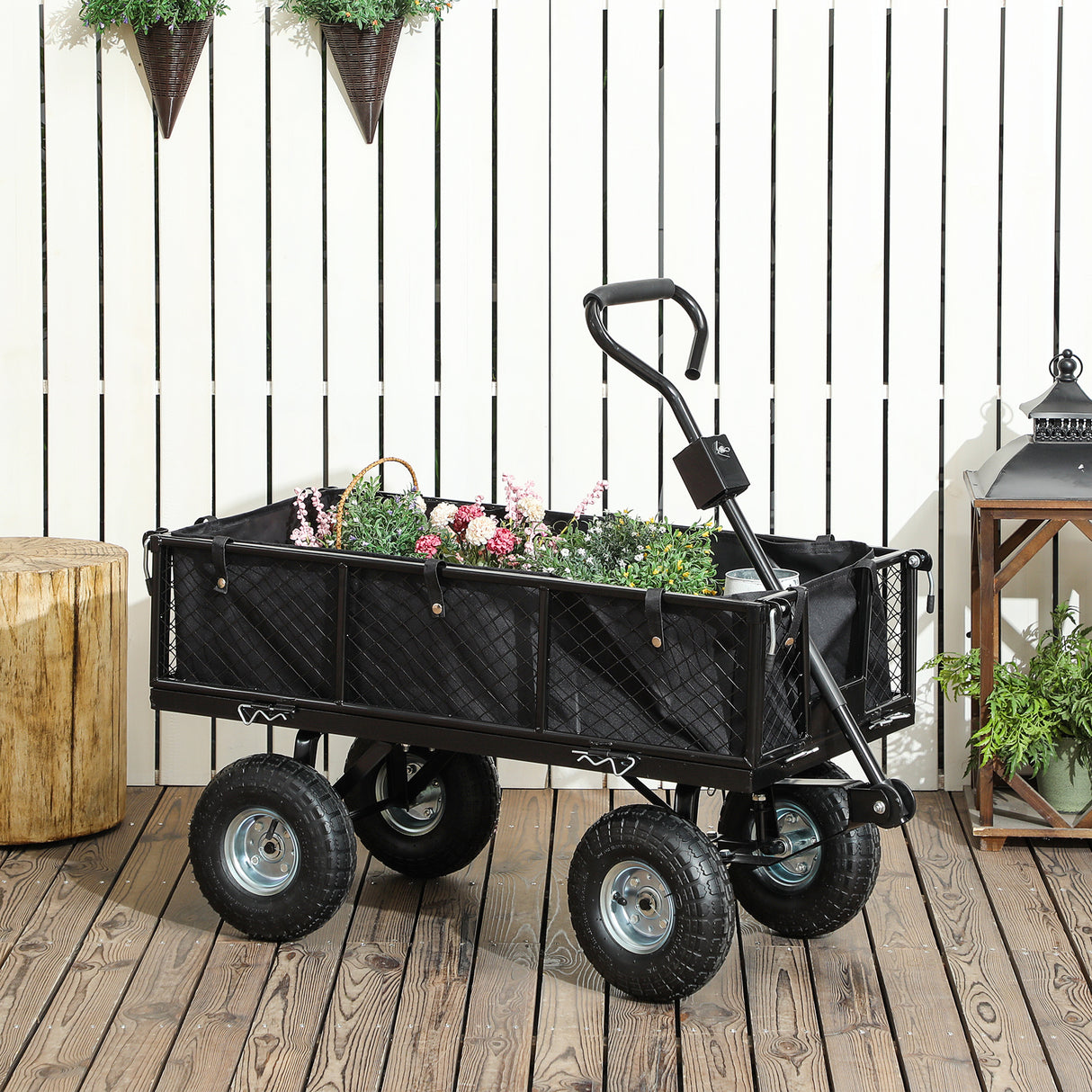 easycomfort easycomfort carrello da giardino in acciaio da 114l con sacca portaoggetti e pareti rimovibili 105x51x54 cm nero