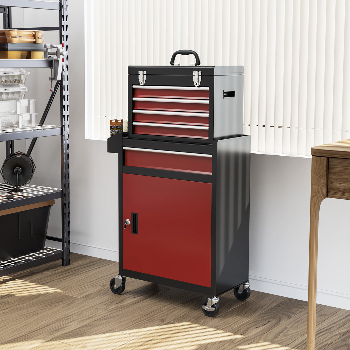 easycomfort easycomfort carrello porta attrezzi 5 cassetti cassetta rimovibile e armadietto con chiave in acciaio rosso