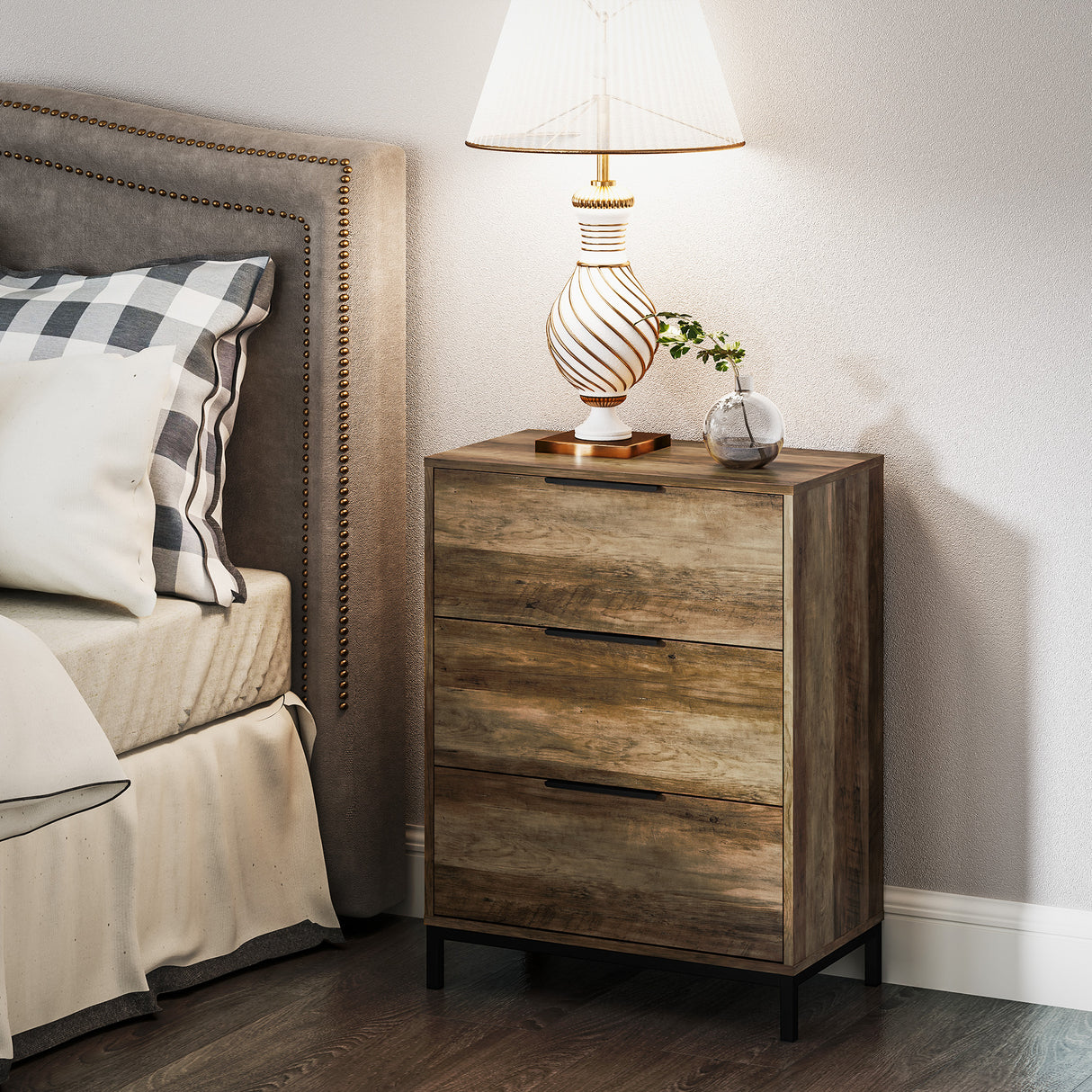 easycomfort easycomfort cassettiera 3 cassetti antiribaltamento con maniglie nere in legno e metallo 62x35x82 cm marrone scuro