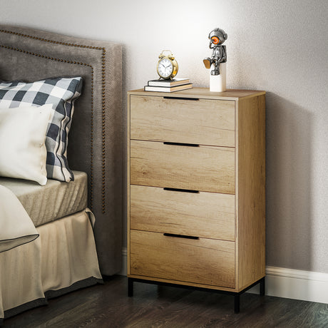 easycomfort easycomfort cassettiera 4 cassetti antiribaltamento con maniglie nere in legno e metallo 62x35x105 cm marrone chiaro