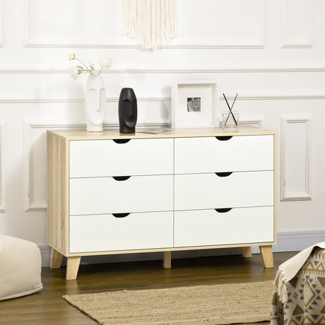 easycomfort easycomfort cassettiera 6 cassetti con maniglie intagliate in legno 120x40x76 cm bianco e rovere