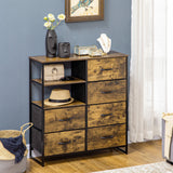 easycomfort easycomfort cassettiera 6 cassetti in tessuto pieghevoli stile industriale in acciaio e legno 84x30x92cm marrone rustico