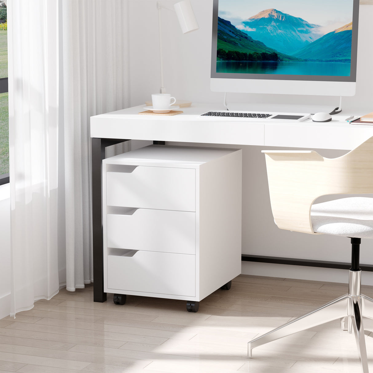 easycomfort easycomfort cassettiera da ufficio a 3 cassetti con maniglie a scomparsa in legno e metallo 40x50x57 5 cm bianco