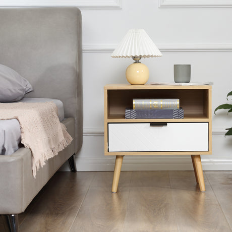 easycomfort easycomfort comodino moderno con cassetto estraibile e ripiano aperto in legno 50x39 5x49 5 cm bianco e color legno