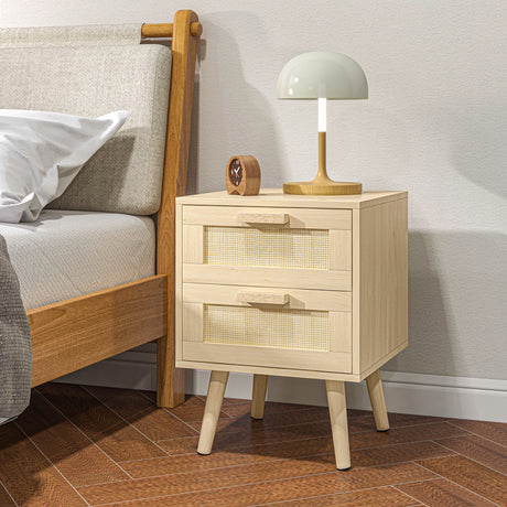 easycomfort easycomfort comodino per camera da letto con 2 cassetti in stile boho 40x40x56cm colore legno naturale