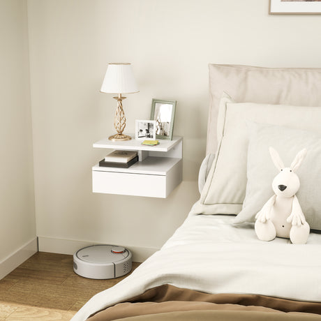 easycomfort easycomfort comodino sospeso per camera da letto con cassetto e mensola in legno 35x32x22 5cm bianco