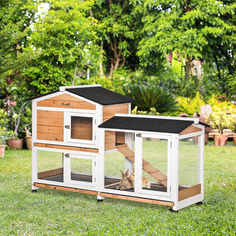 easycomfort easycomfort conigliera a 2 livelli con rete protettiva in legno metallo e bitume 157 4x53x99 5 cm giallo bianco e nero