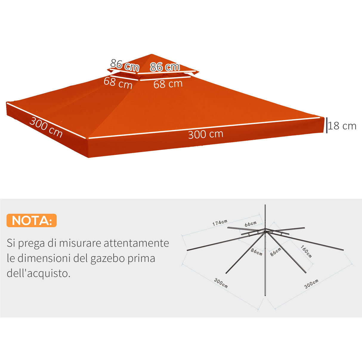 easycomfort easycomfort copertura per gazebo 3x3 m a 2 livelli in poliestere resistente con 8 fori di drenaggio rosso ruggine