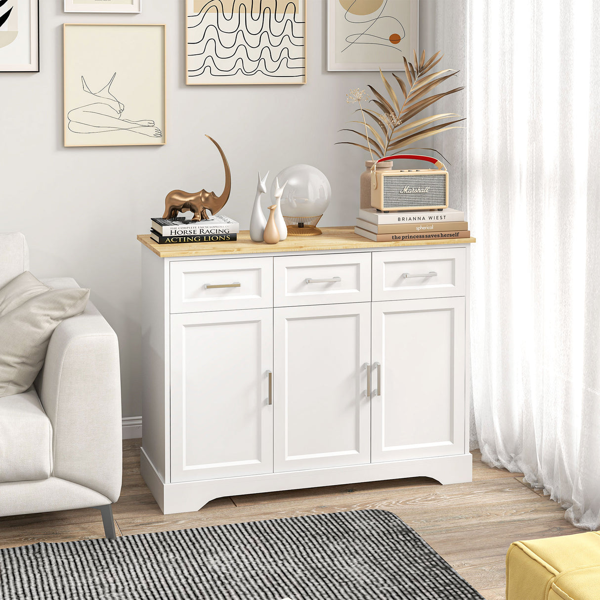 easycomfort easycomfort credenza moderna a 3 cassetti e 3 ante in mdf e truciolato con ripiano regolabile 101x39x82 cm bianco