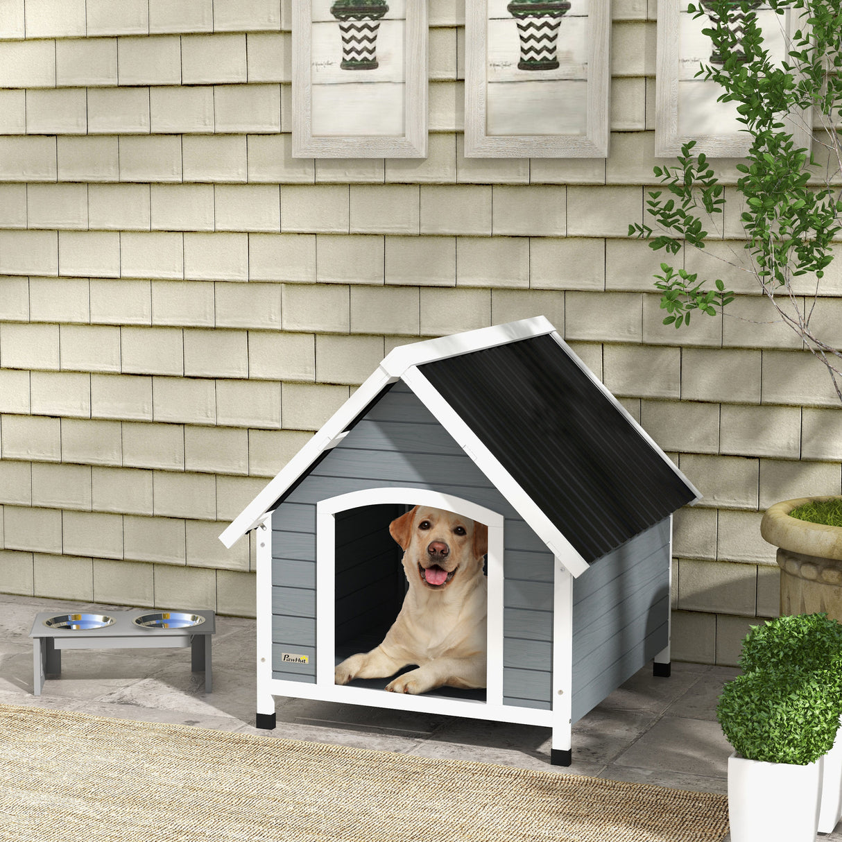 easycomfort easycomfort cuccia per cani in legno da esterno casetta per cani grandi con pavimento rimovibile 84x99x87cm grigio