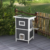 easycomfort easycomfort cuccia per gatti da esterno in legno a 2 livelli con tetto in asfalto e 4 porte 60x60x90 5cm grigio