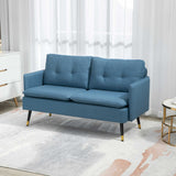 easycomfort easycomfort divano 2 posti in tessuto con cuscini imbottiti e gambe in acciaio 139x68x80cm blu scuro