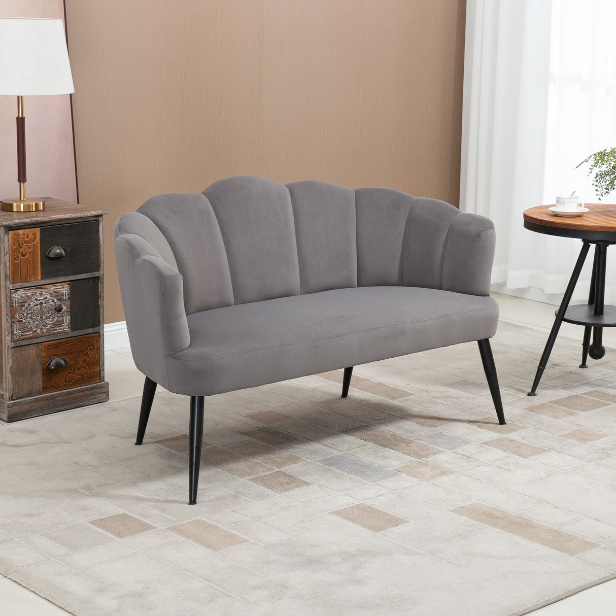 easycomfort easycomfort divano 2 posti in velluto con gambe in metallo e schienale a conchiglia 132x66x80cm grigio