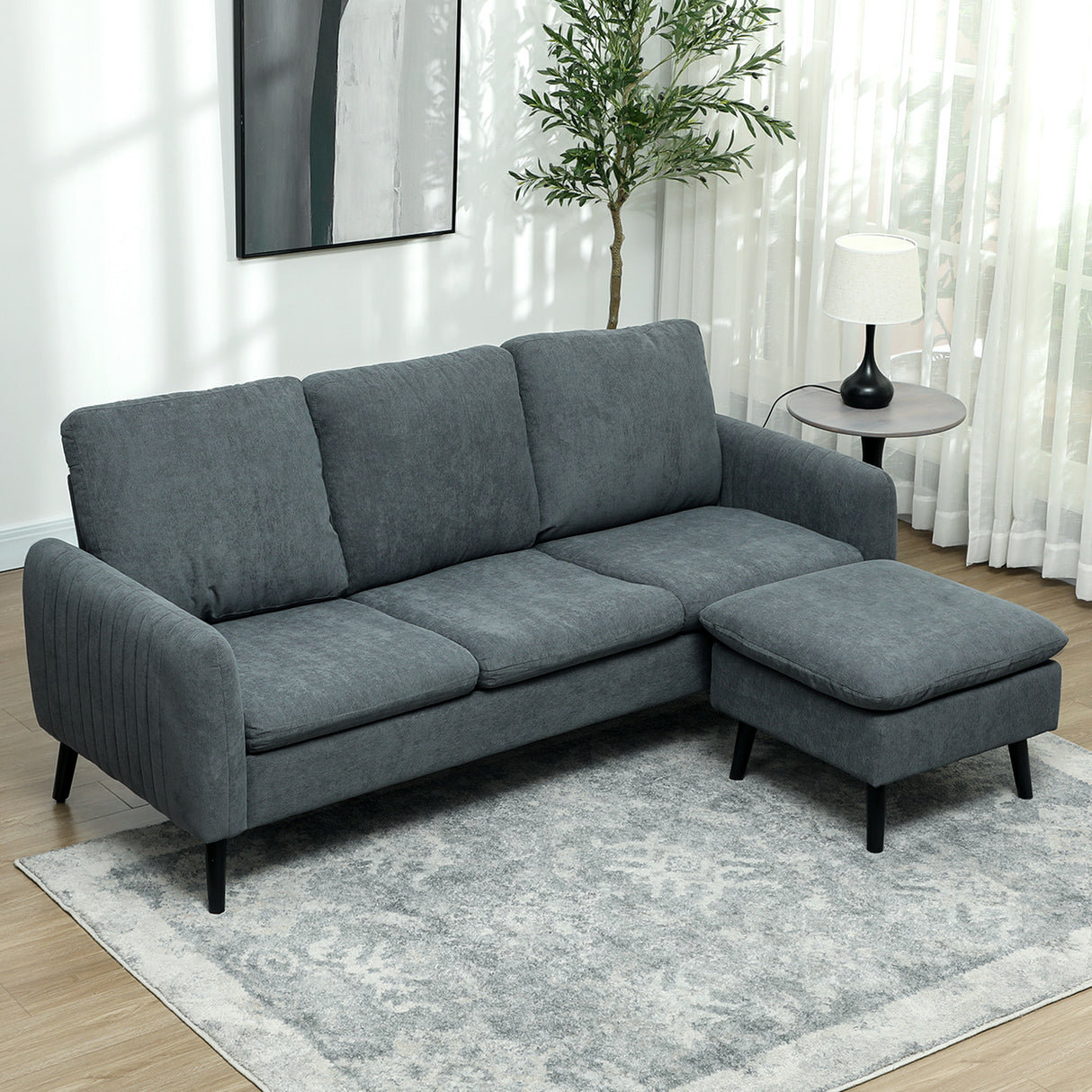 easycomfort easycomfort divano 3 posti angolare con chaise longue reversibile in tessuto effetto velluto 196x140x88 cm grigio carbone