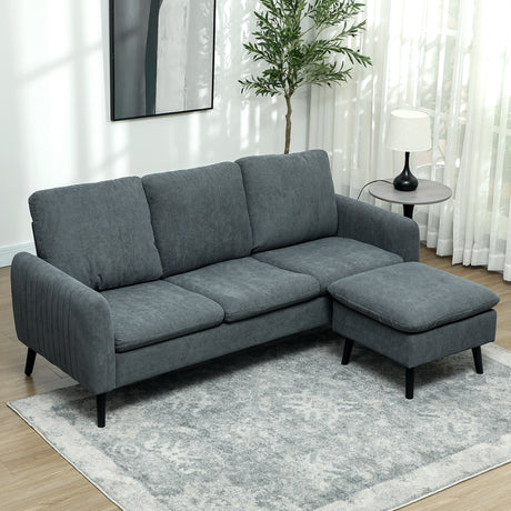 easycomfort easycomfort divano 3 posti angolare con chaise longue reversibile in tessuto effetto velluto 196x140x88 cm grigio carbone