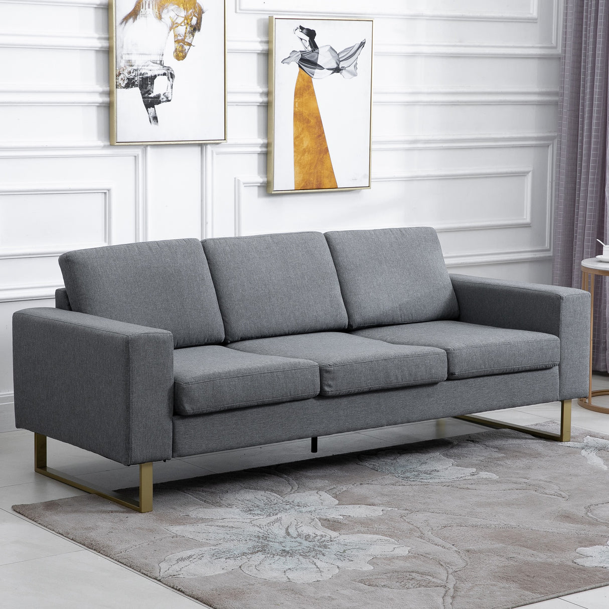 easycomfort easycomfort divano a 3 posti relax salotto con cuscini 200 82 78cm tessuto di lino grigio