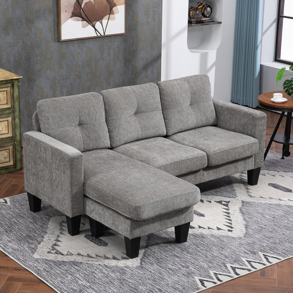 easycomfort easycomfort divano angolare 3 posti con cuscino per seduta e schienale in tessuto effetto ciniglia 186x130x84 cm tortora