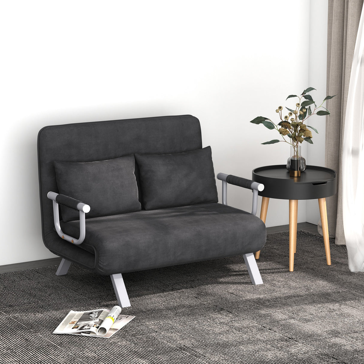 easycomfort easycomfort divano letto 2 posti in similpelle e acciaio con seduta regolabile in 5 posizioni 105x80x78 cm grigio