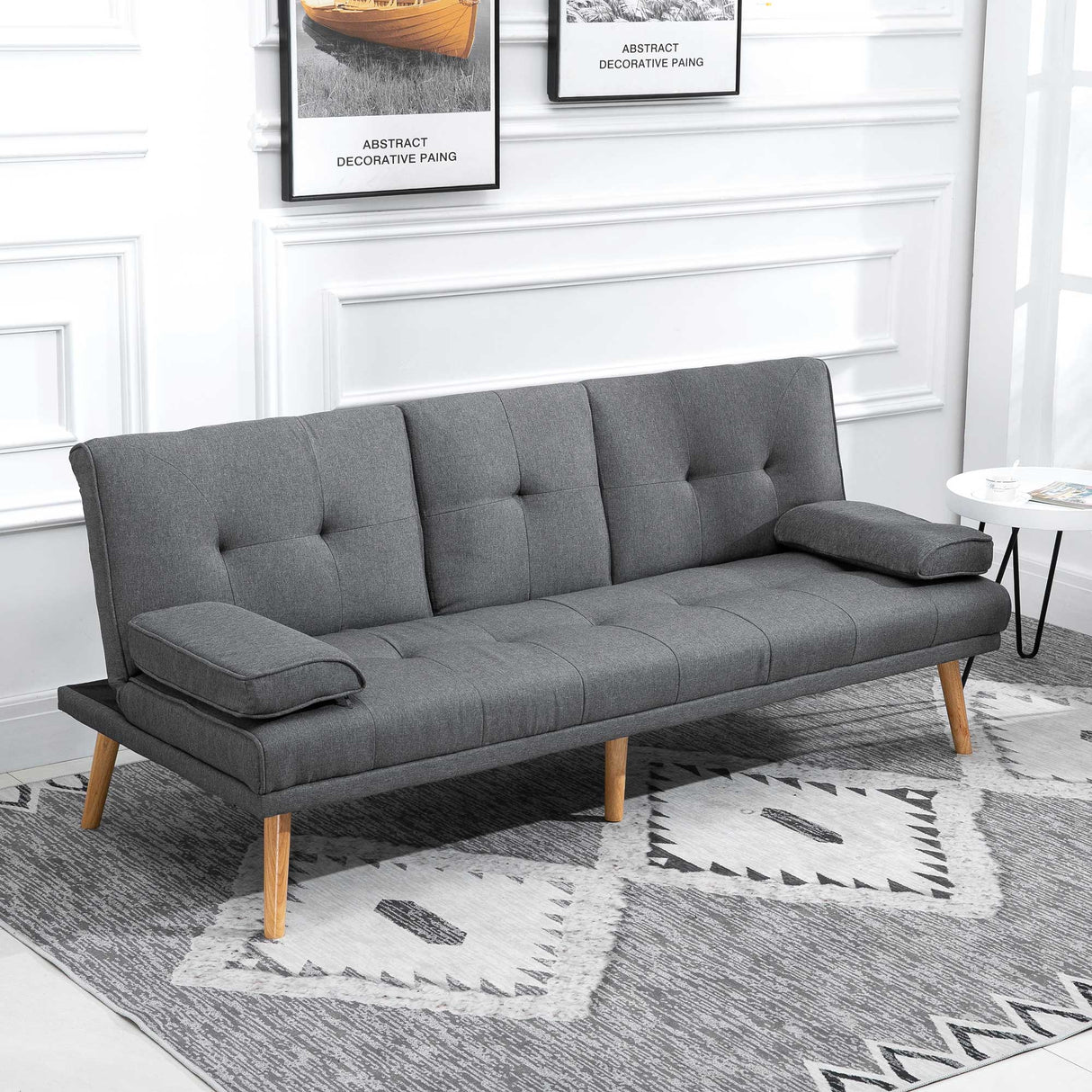easycomfort easycomfort divano letto 3 posti reclinabile con 2 braccioli staccabili in tessuto effetto lino e legno di pioppo 181x77x78 cm