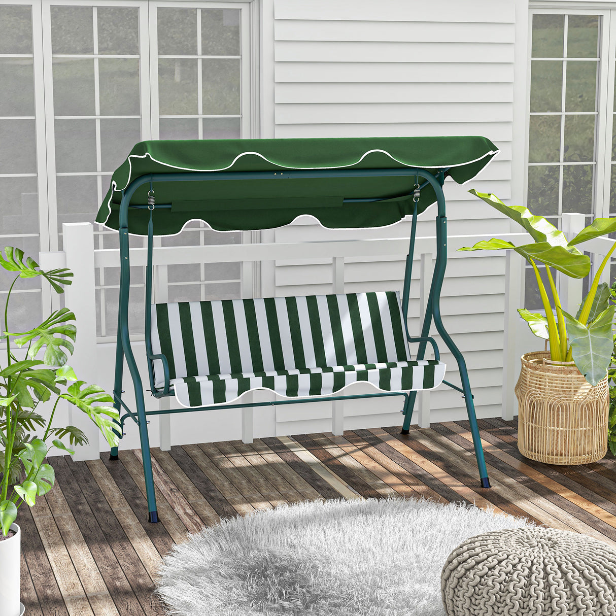 easycomfort easycomfort dondolo 3 posti con tettuccio regolabile e cuscini in acciaio e poliestere 170x110x153 cm verde e bianco