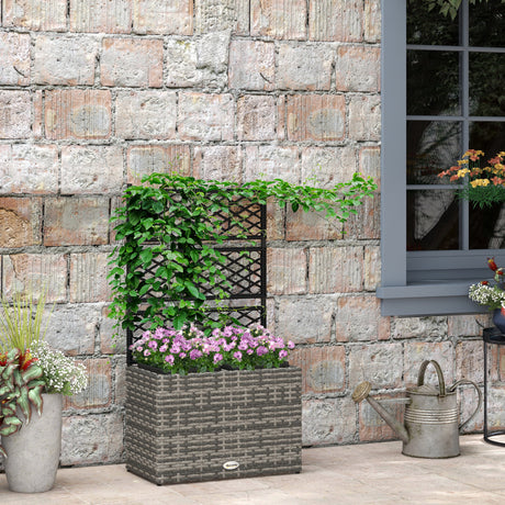 easycomfort easycomfort fioriera con grigliato per rampicanti con 2 vasi in acciaio e rattan pe 57x30x107cm grigio
