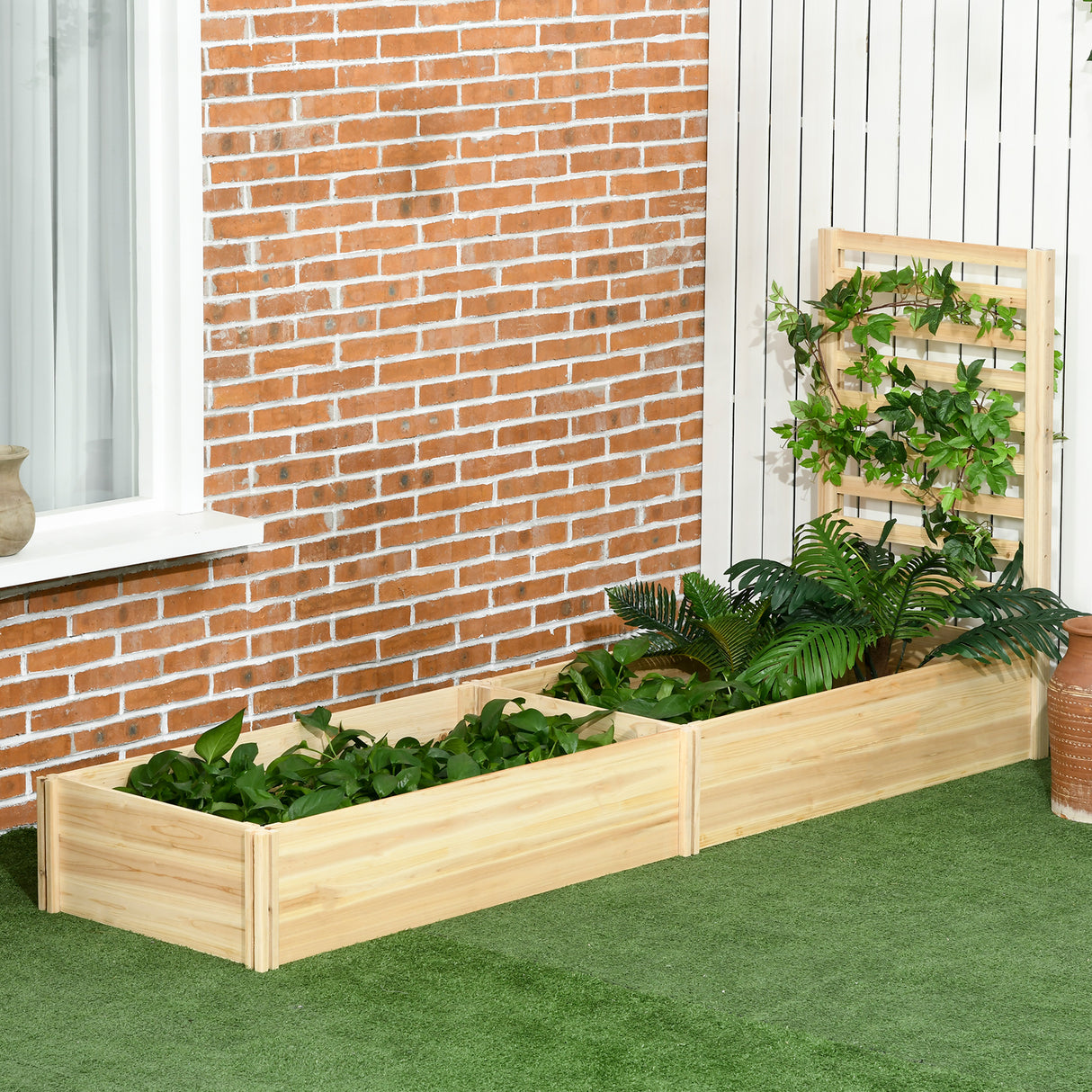 easycomfort easycomfort fioriera con traliccio per rampicanti e fondo aperto in legno di abete 230x60x110 cm color legno