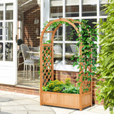 easycomfort easycomfort fioriera da esterno a fondo cavo in abete marrone con arco decorativo e grate per rampicanti 83x36x152 cm