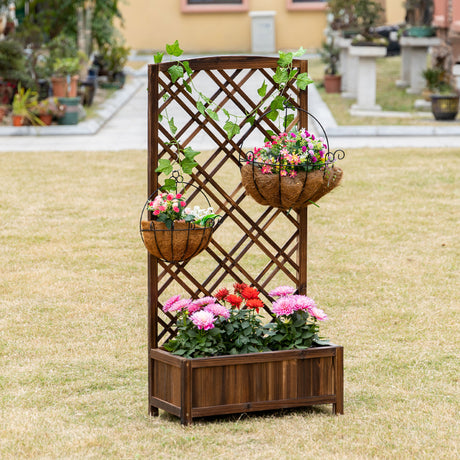 easycomfort easycomfort fioriera da esterno con grigliato in legno per piante rampicanti 60x30x122 5 cm marrone