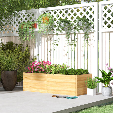 easycomfort easycomfort fioriera da esterno in legno di abete divisa in 3 aree con strato in tessuto non tessuto 140x60x40 cm