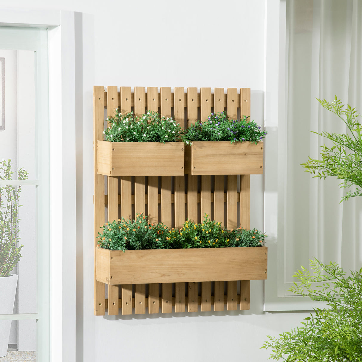 easycomfort easycomfort fioriera da esterno verticale in legno con 3 vasi rimovibili 60x16x80cm