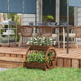 easycomfort easycomfort fioriera in legno da esterno a 2 livelli con 3 vasi e ruote di carro stile country 64x54x60cm